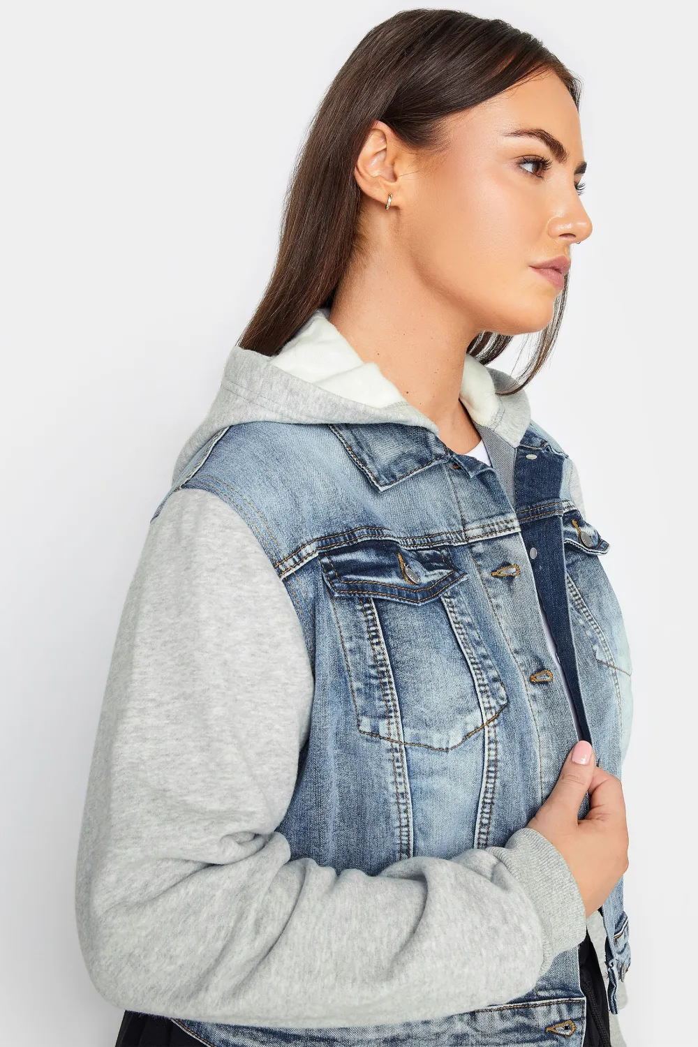 EVANS Curve Blue Washed Denim Hoodie Jacket