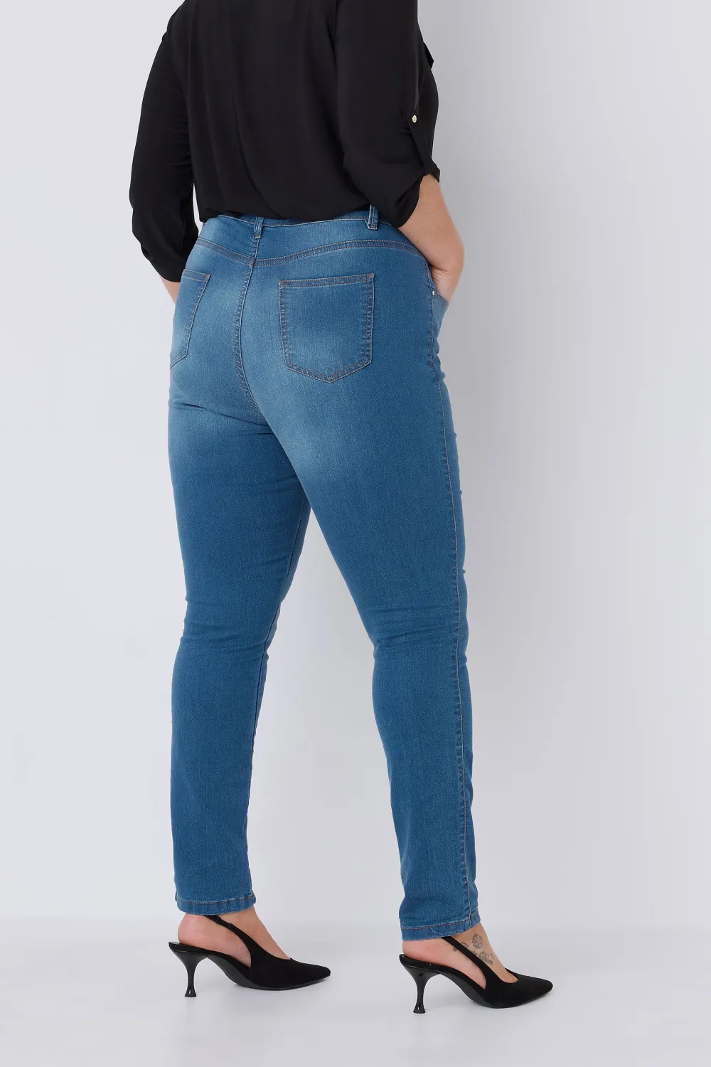 EVANS Curve Blue Midwash High Waisted Skinny Jeans