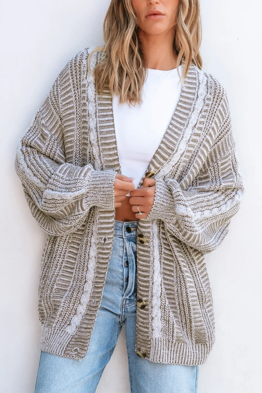 Brown Cable Knit Long Sleeve Longline Cardigan