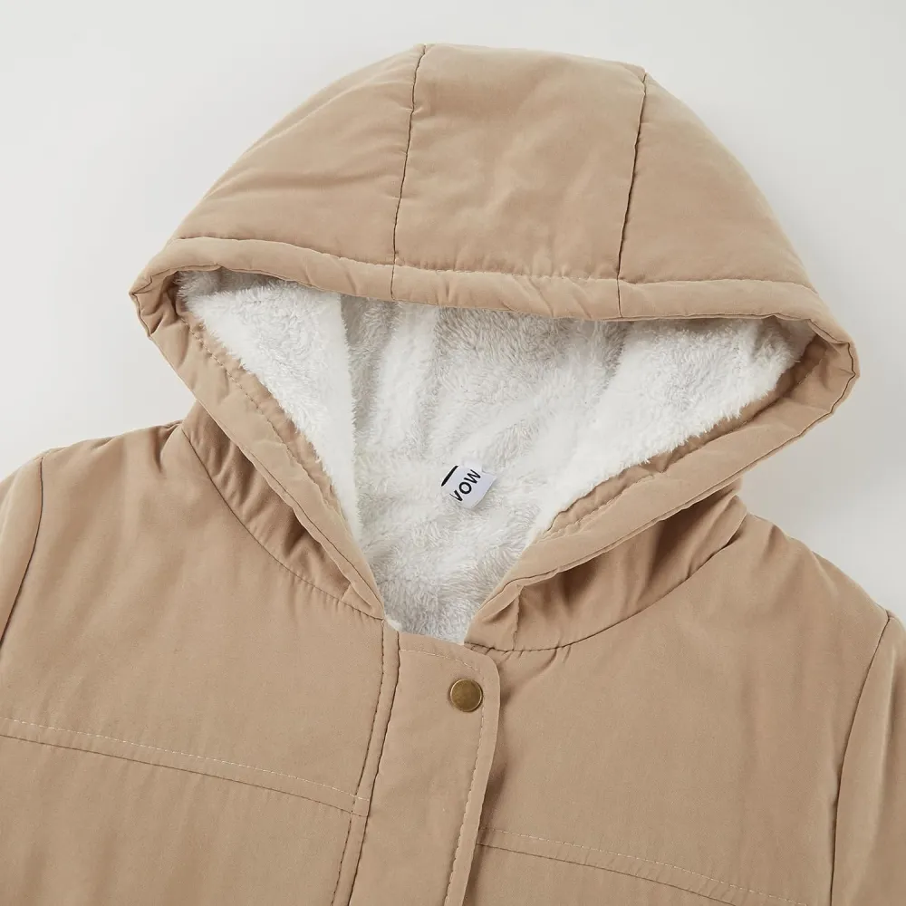 Women's Winter Mid Length Thick Warm Faux Lamb Wool Lined Jacket Coat