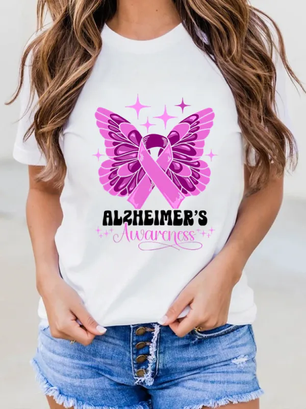 Women Alzheimer Awareness Print V-Round T-Shirt上报