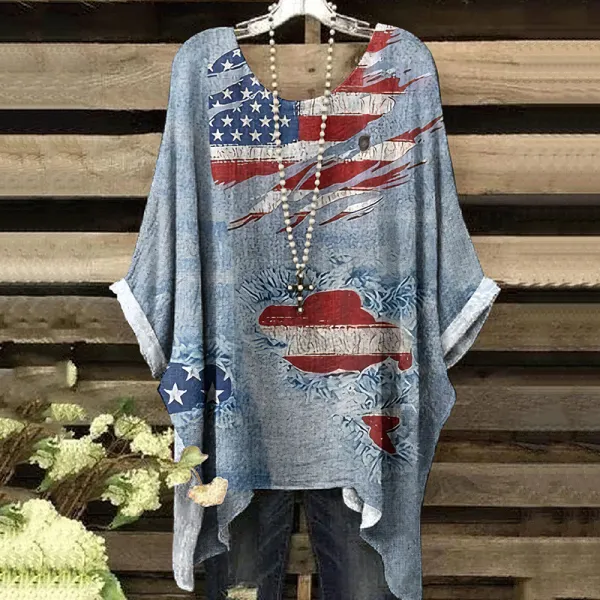 Vintage Independence Day American Flag Art Irregular Shirt