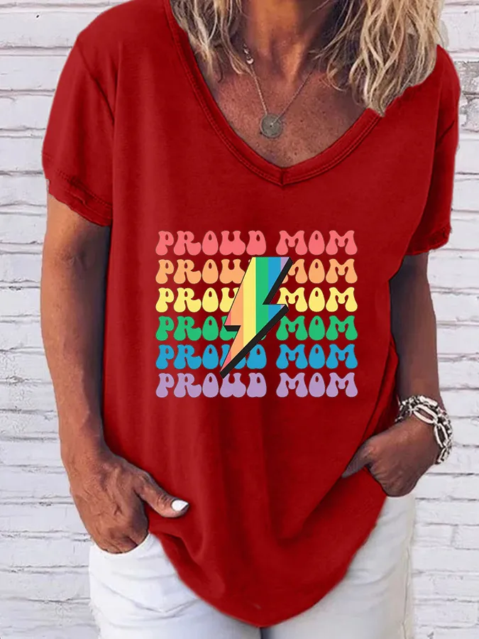 Women'S Pride Month Pride Mom V-Neck Short-Sleeved T-Shirt
