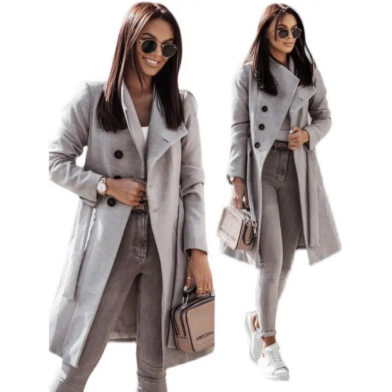 Belted open front button long sleeve coat