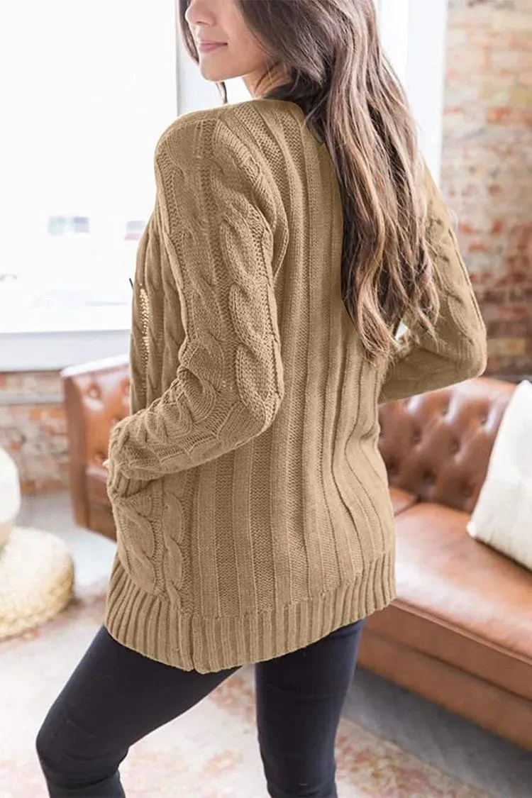 Knitted Solid Color Button Down Chunky Outwear Cardigan