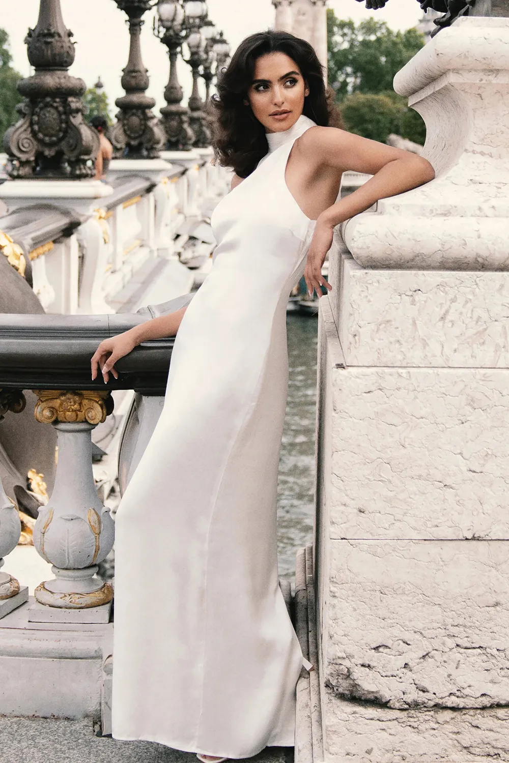 Satin Drape Back Maxi Dress with Split - Black
