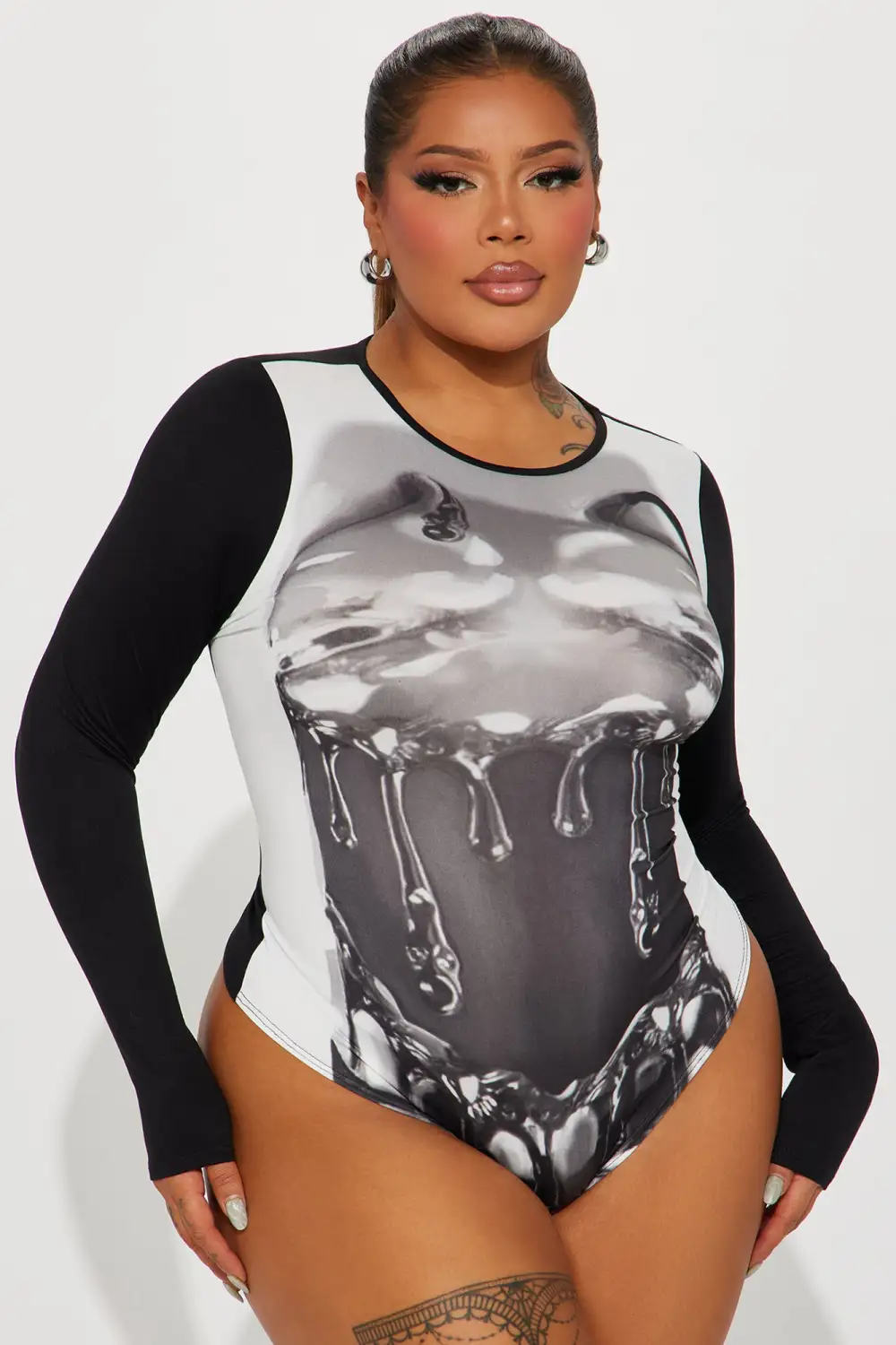 Sensual Seduction Long Sleeve Bodysuit - Black/combo