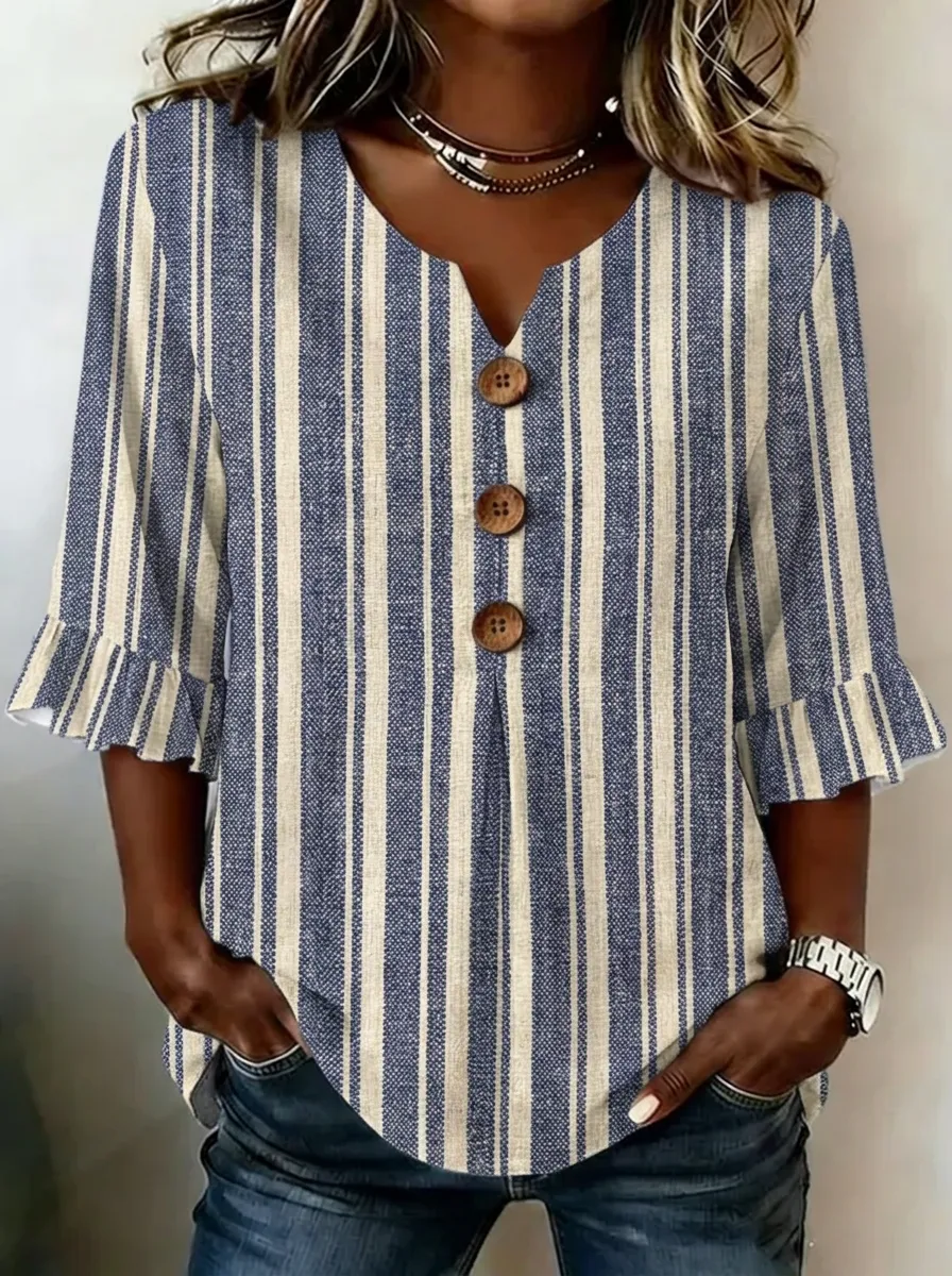 Women's Nashville Travel Striped Button-Down Printed Top