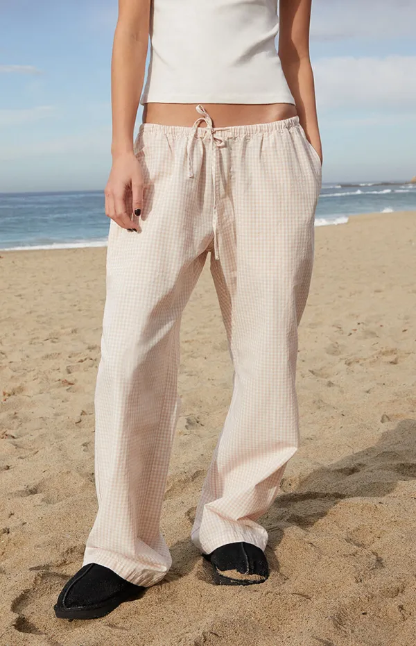 John Galt Pink Gingham Anastasia Tie Pants