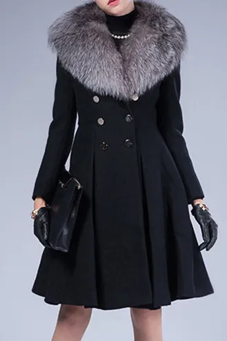 Contrast faux fur collar coat