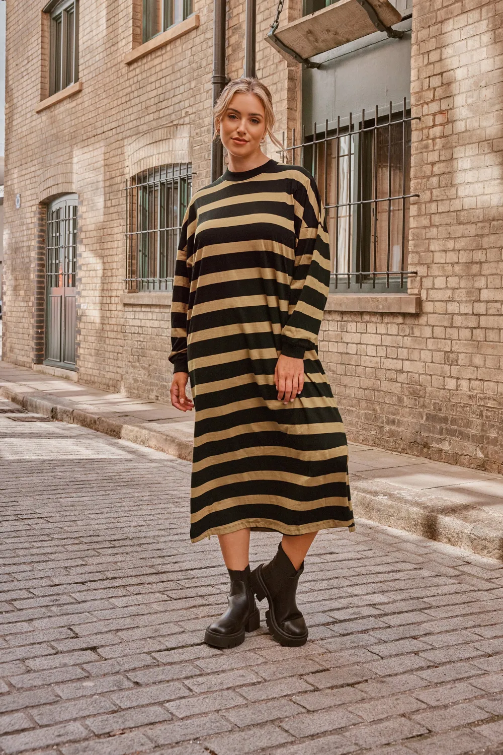 YOURS Curve Blue Stripe Oversized T-Shirt Dress