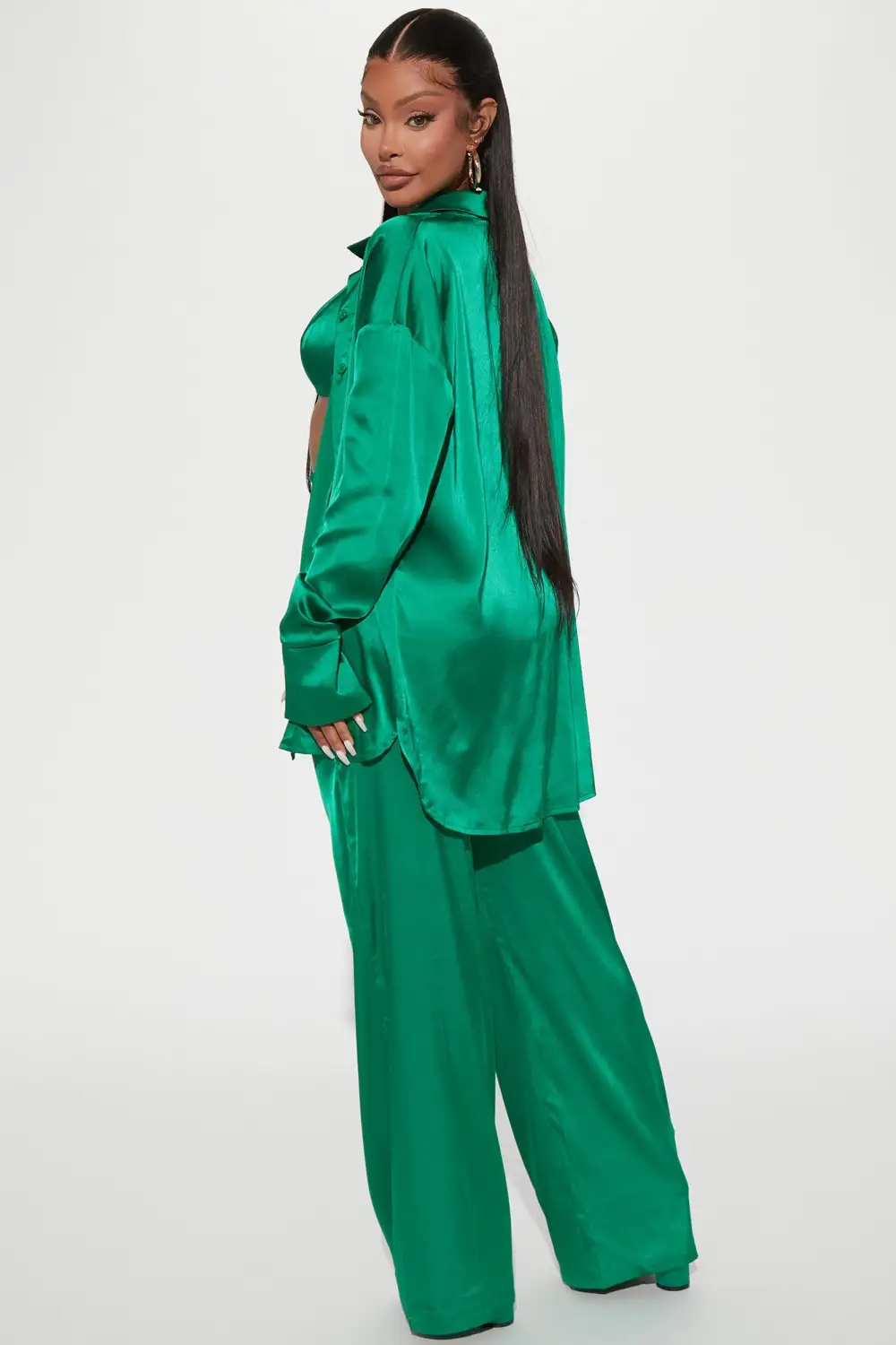 Sexy In Satin 3 Piece Pant Set - Green