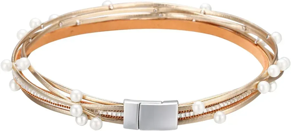 Fesciory Leather Wrap Bracelets for Women, Boho Leopard Multi-Layer Crystal Beads Cuff Bracelet Jewelry