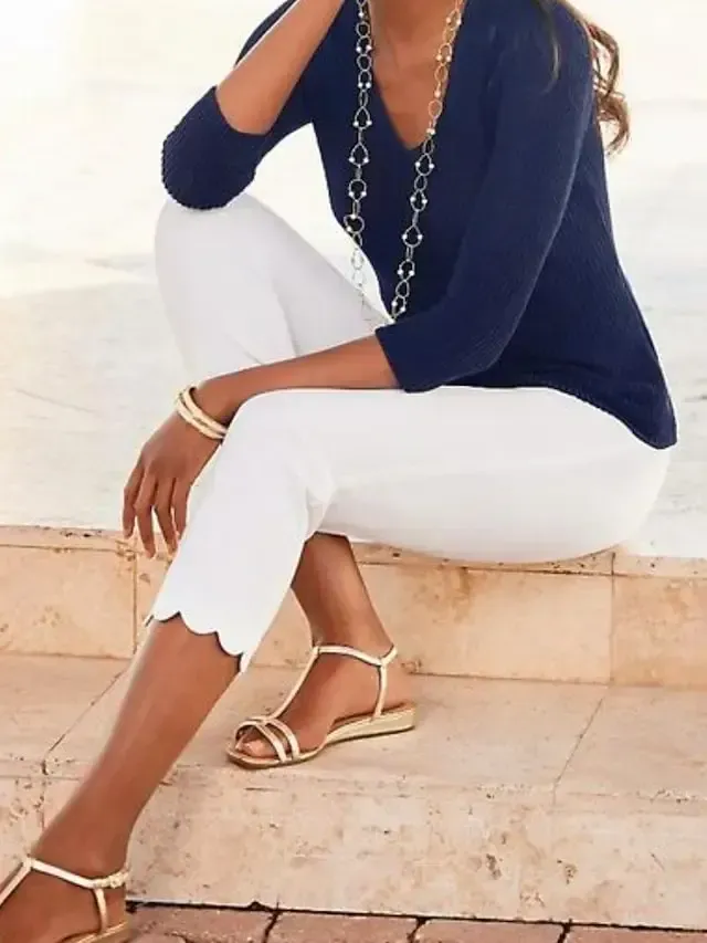 Women's Capri shorts White Fashion Casual Daily Calf-Length Tummy Control Plain S M L XL 2XL