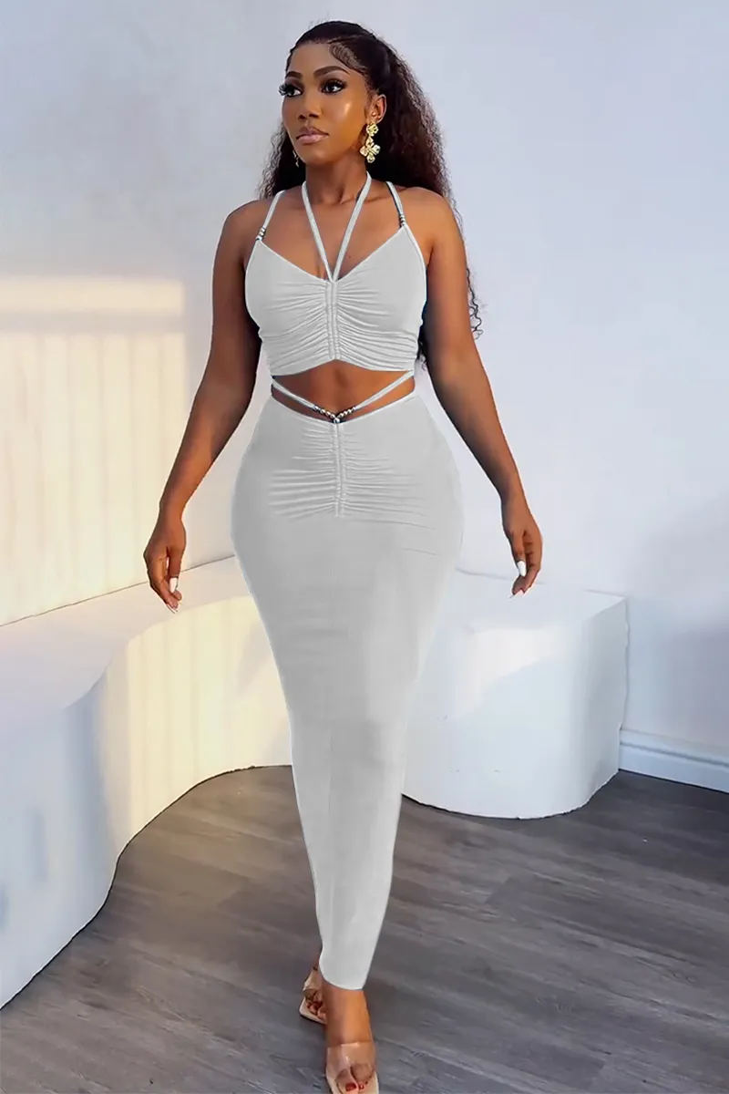 Ruched Crop Cami Bodcyon Maxi Skirt Matching Set