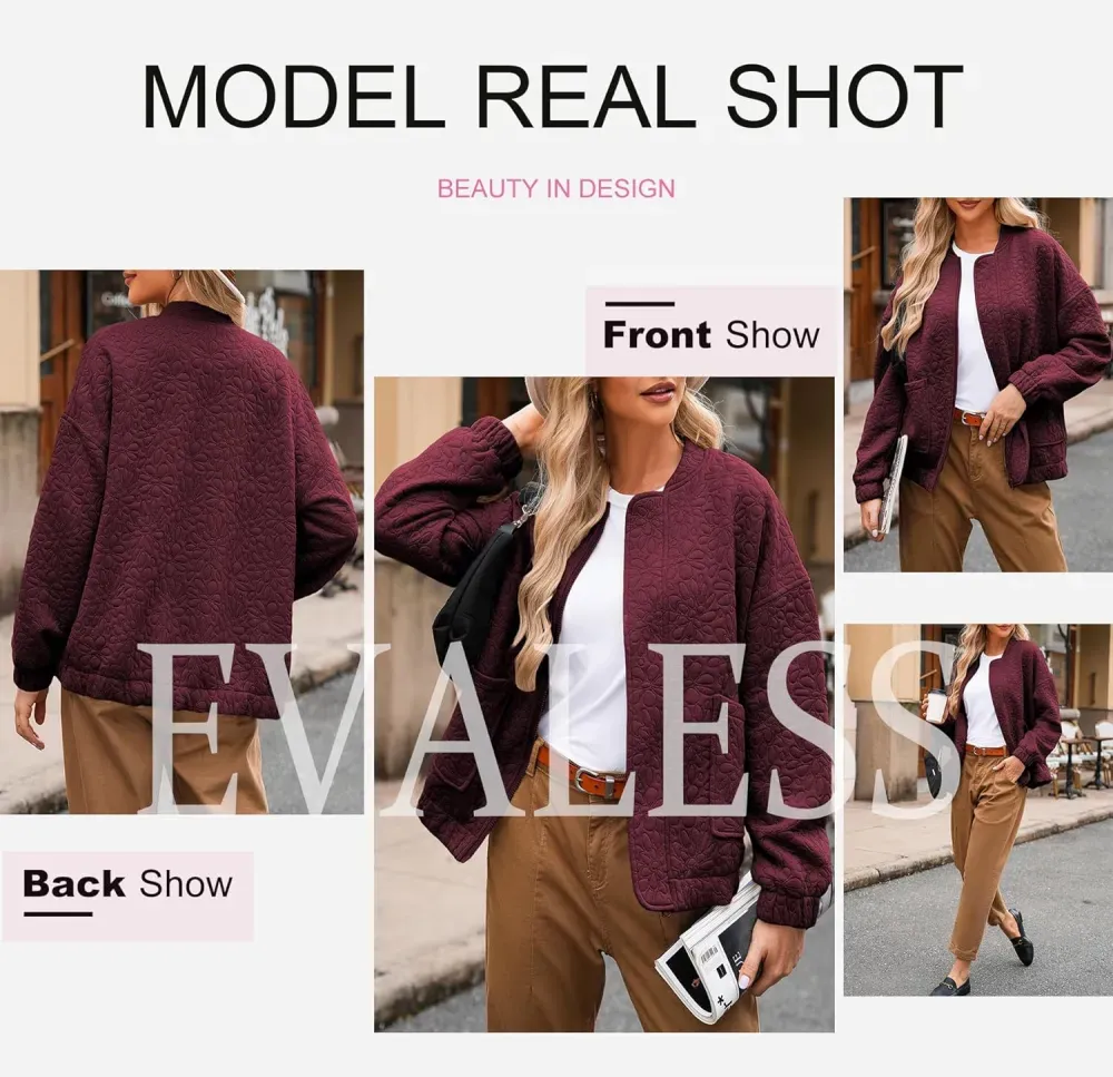 Jackets for Women Spring Fashion 2025 Cute Jacquard Coats Lightweight Zip Up Jackets Dressy Casual