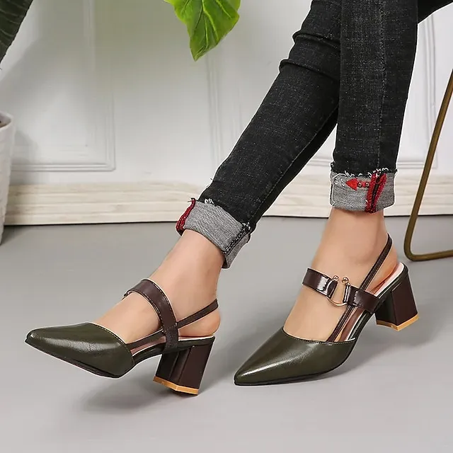 Women's Sandals Block Heel Sandals Ankle Strap Sandals Party Outdoor Daily Summer Block Heel Low Heel Chunky Heel Pointed Toe Sexy Classic Casual PU Leather Faux Leather Ankle Strap Color Block White