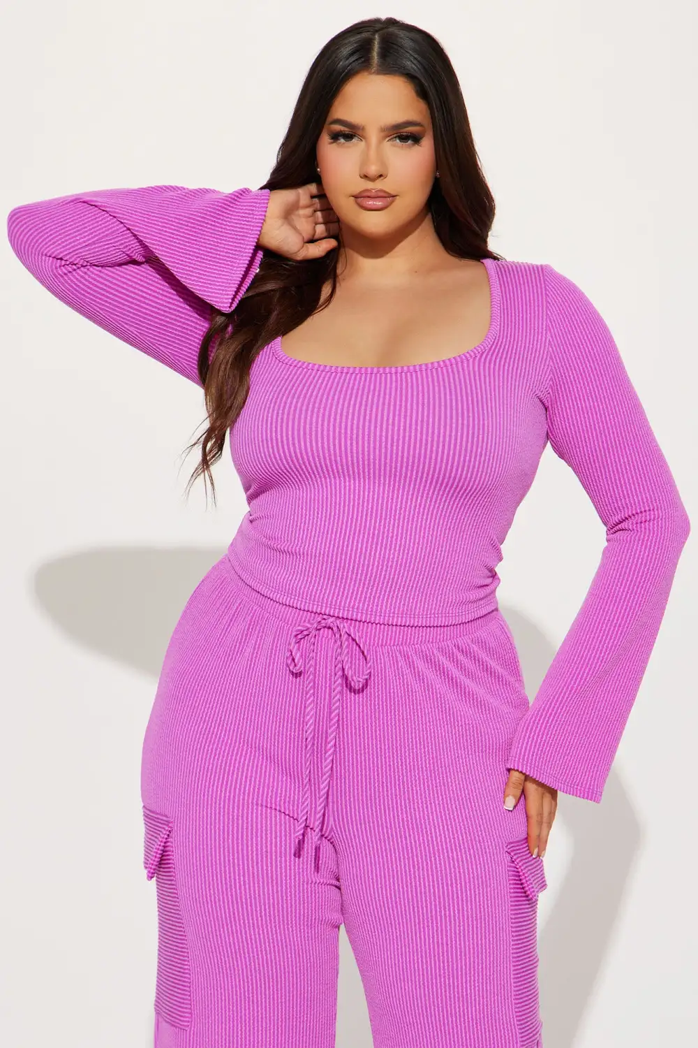 Nobody Like Me Ribbed Pant Set - Fuchsia