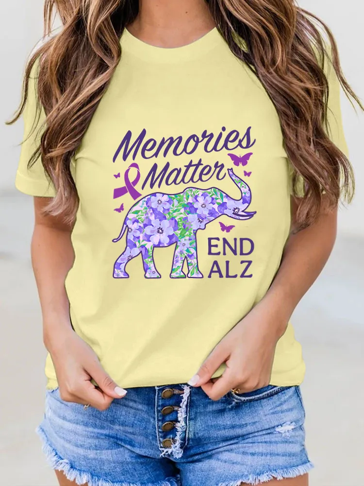 Women Alzheimer Awareness Print V-Round T-Shirt