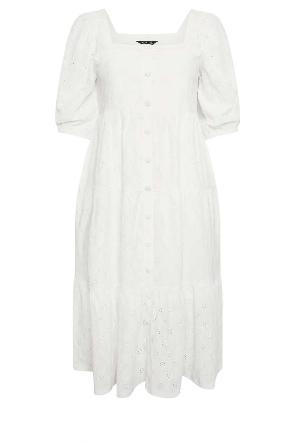 YOURS Curve White Broderie Anglaise Button Front Dress