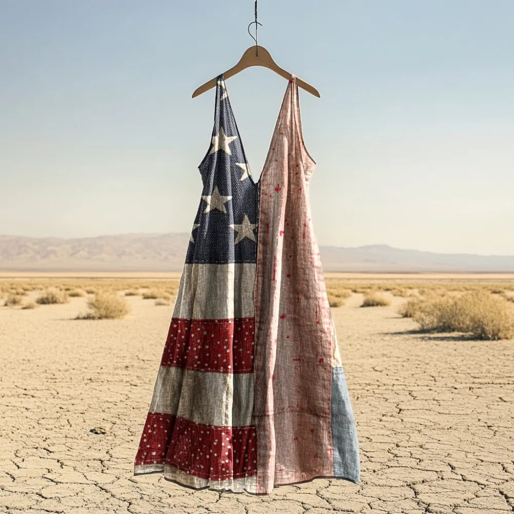 Women's Vintage Independence Day Flag Print Dress