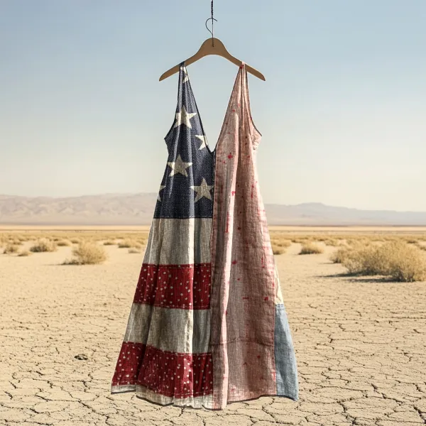 Women's Vintage Independence Day Flag Print Dress