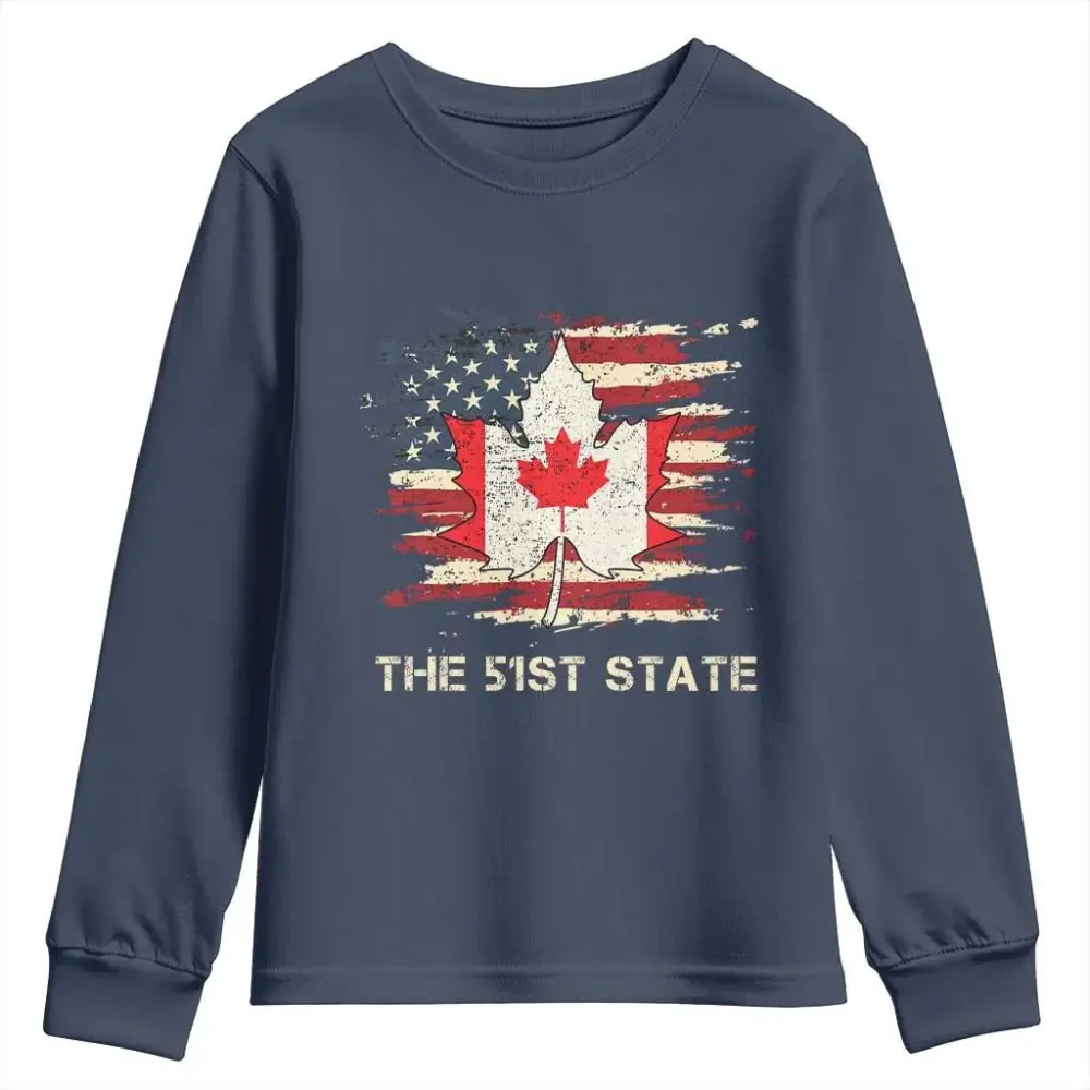 Canada The 51st State Youth Sweatshirt Canadian Maple American Flag TS09
