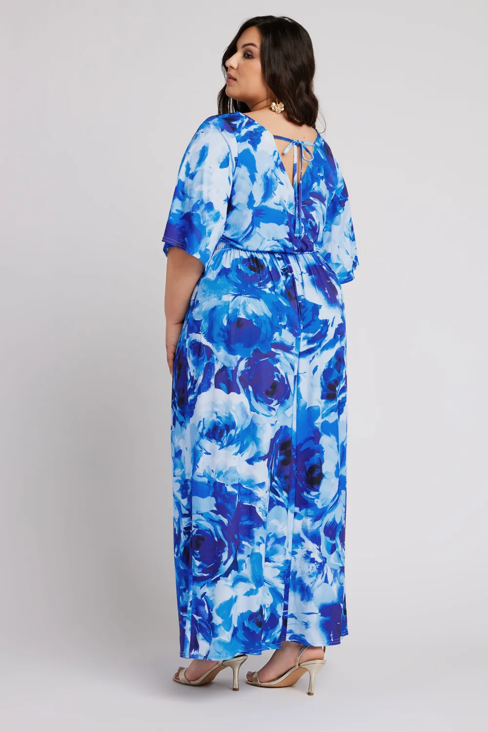 YOURS LONDON Curve Blue Floral Angel Sleeve Maxi Dress
