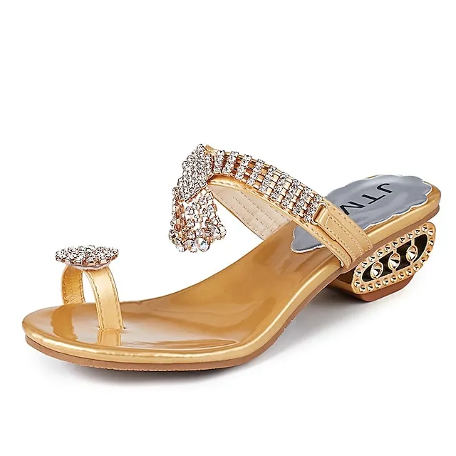 Women's Sandals Orthopedic Sandals Bunion Sandals Plus Size Sparkly Sandals Party Daily Summer Rhinestone Low Heel Chunky Heel Open Toe Elegant Sexy Sweet PU Leather Loafer Solid Colored Silver Gold