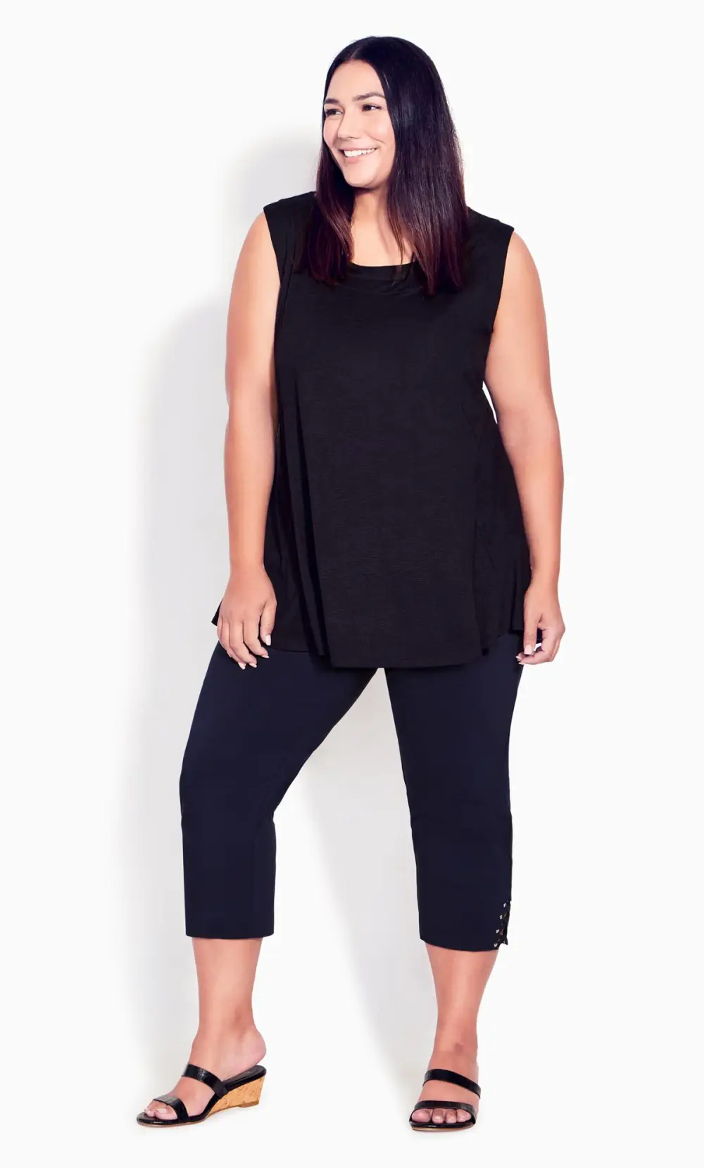 Evans Navy Blue Cut Out Stud Cropped Leggings