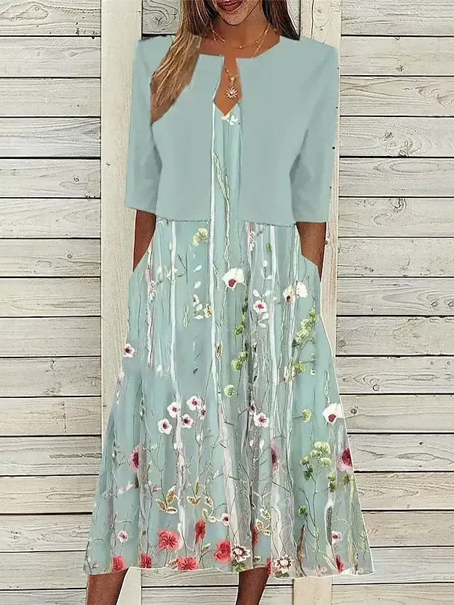 Breezy Floral Print Half Sleeve Midi Dress