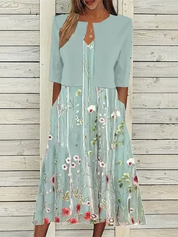 Breezy Floral Print Half Sleeve Midi Dress