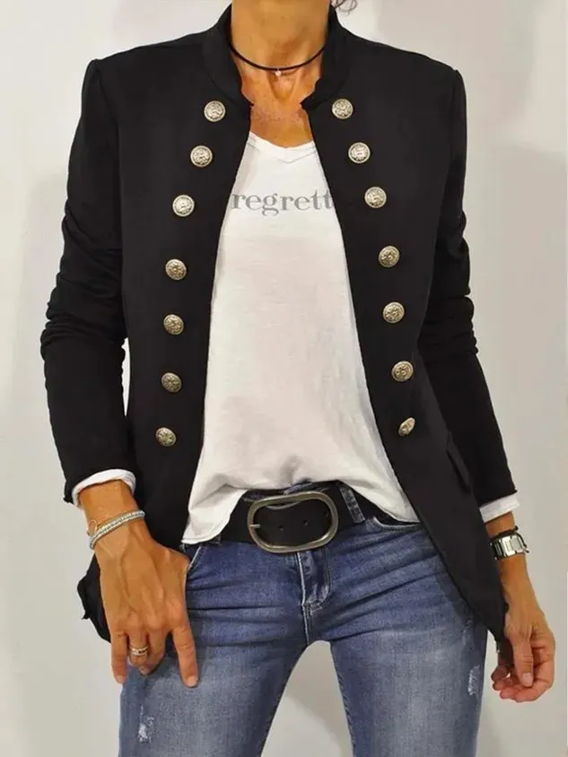 Black Long Sleeve Shift Buttoned Solid Jacket