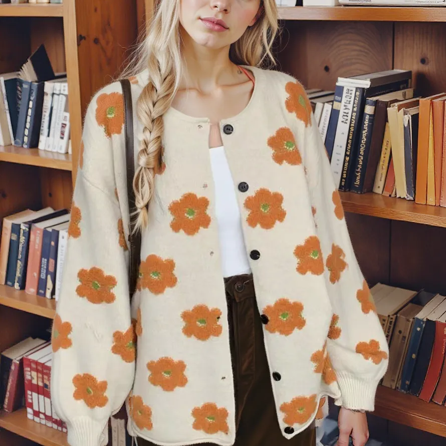 Casual Floral Woolen Cardigan