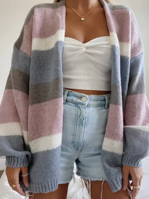 BLUE & PURPLE STRIPED CARDIGAN