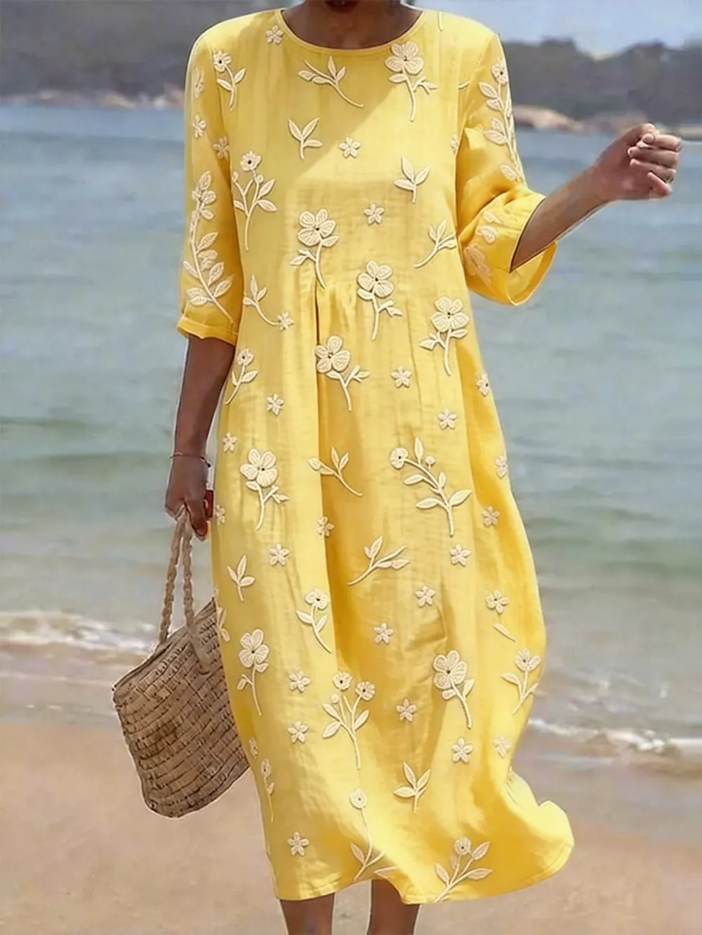 Women's Casual Floral Print Round Neck Dress