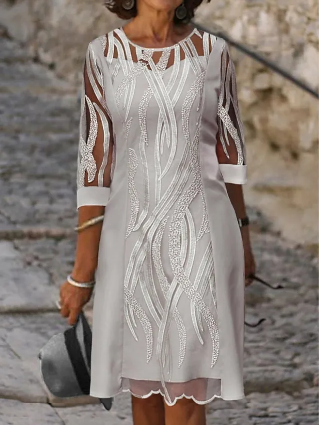 Women‘s Shift Dress Knee Length Dress Green White Gray Purple Pink Yellow Half Sleeve Pure Color Mesh Summer Spring Crew Neck Stylish Elegant Classic Party 2023 S M L XL XXL 3XL 4XL 5XL