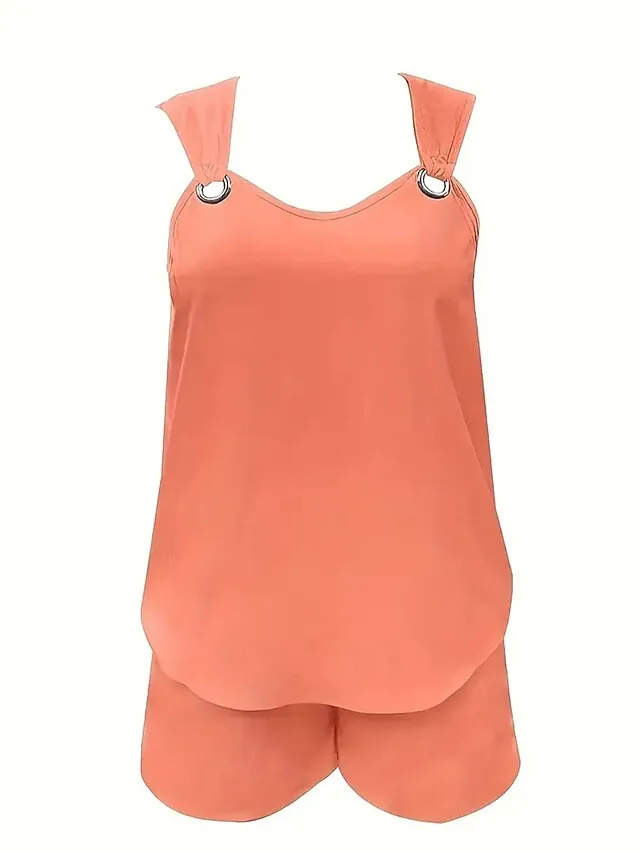 🔥Buy Now Get Free Sunglasses🔥Women's Tank Top Shorts Sets Solid Color Casual Daily