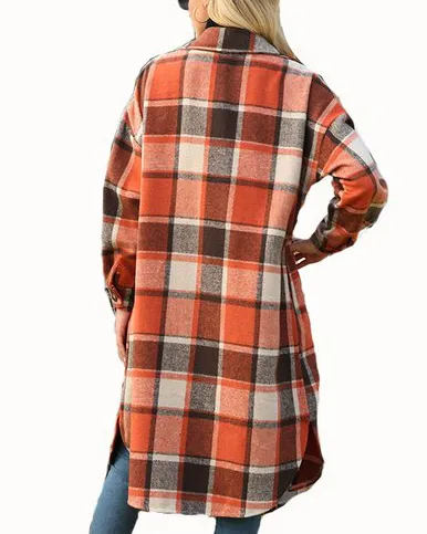 Casual Plaid Lapel Trench Coat