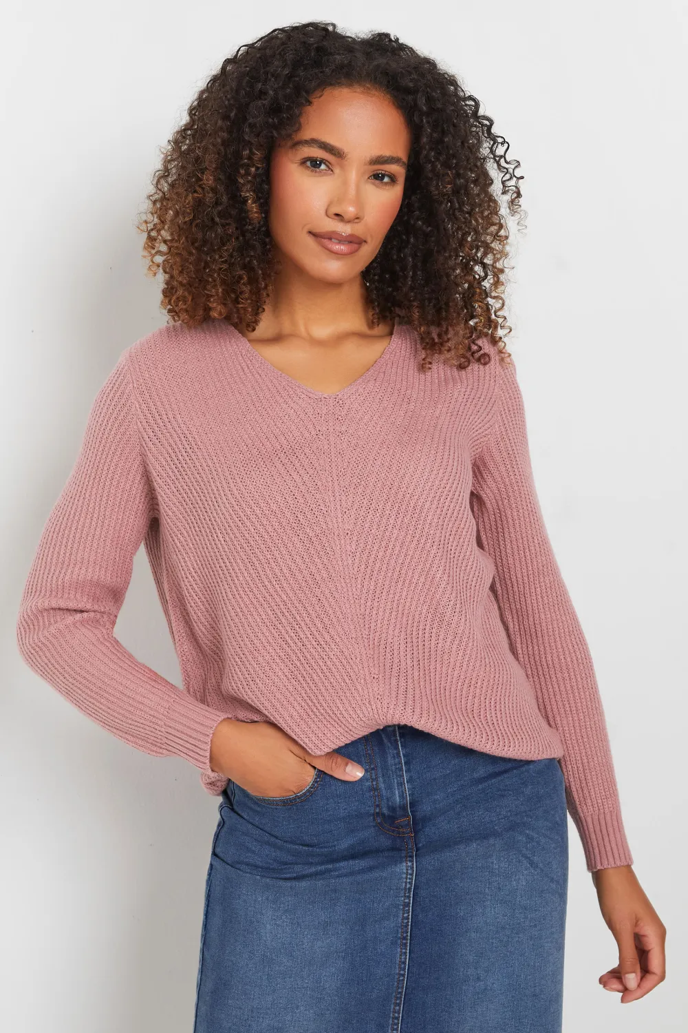 M&Co Pink V-Neck Knitted Jumper