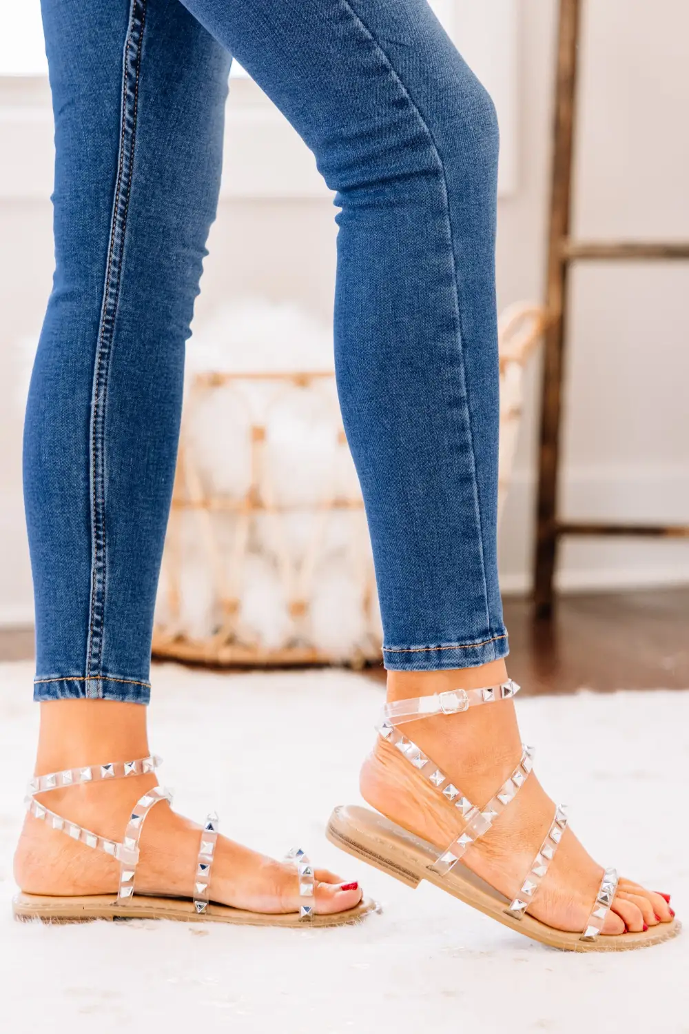Look Sharp Tan and Clear Studded Sandals