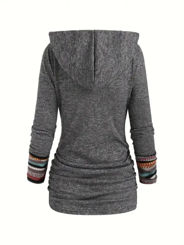 Stripe Splicing Button Decor Hoodie, Casual Long Sleeve Hoodie