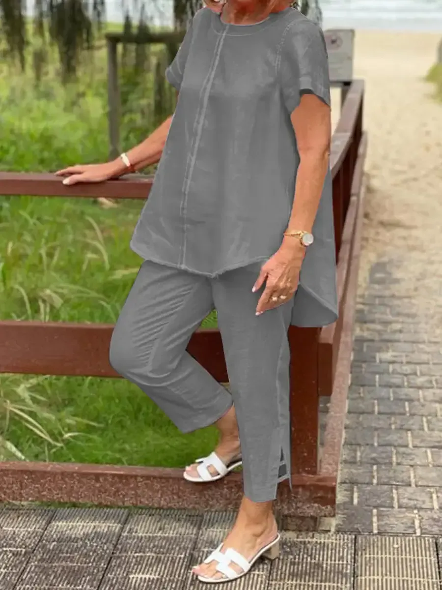 Casual Women's Short Sleeve Top And Pants Set