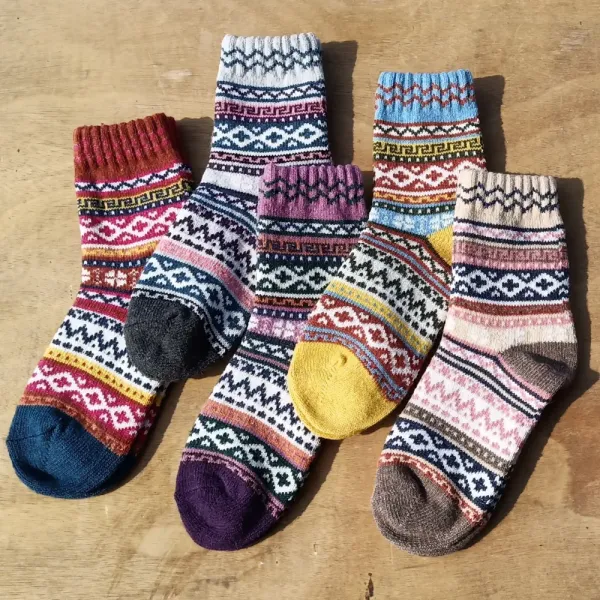 Retro Ethnic Cross Flower 5 Pairs Medium Tube Socks