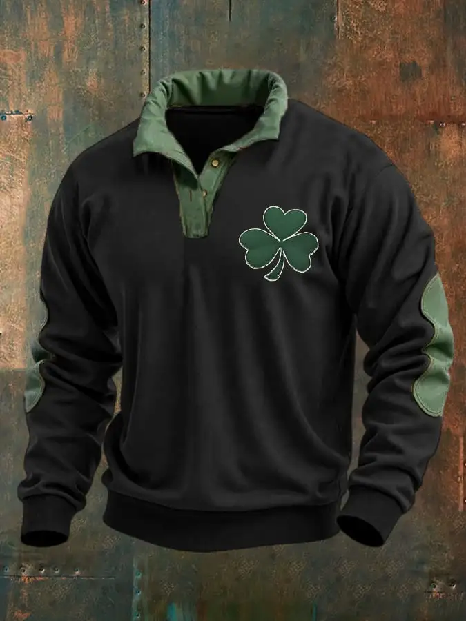 Men's St. Patrick's Day Shamrock Print Casual Buttons Pullover