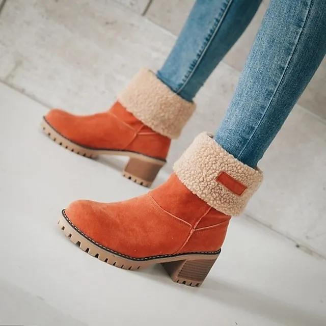 Women's Boots Snow Boots Plus Size Winter Boots Daily Fleece Lined Booties Ankle Boots Winter Pom-pom Chunky Heel Round Toe Fashion Casual Sweet Suede Faux Fur Loafer Solid Colored Black Red Orange