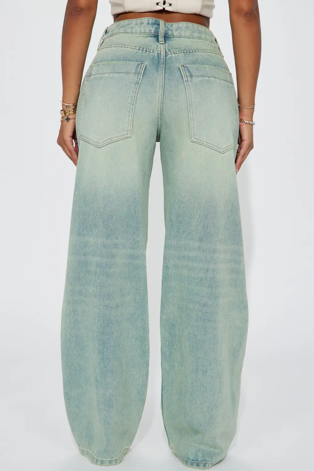 Naples Tinted Drop Waist Baggy Jeans - Light Wash