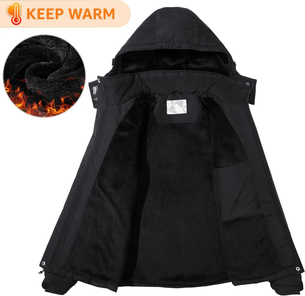 Women's Waterproof Mountain Ski Snow Jacket with Fleece Outdoor Windproof Raincoat Hooded for Fall and Winter