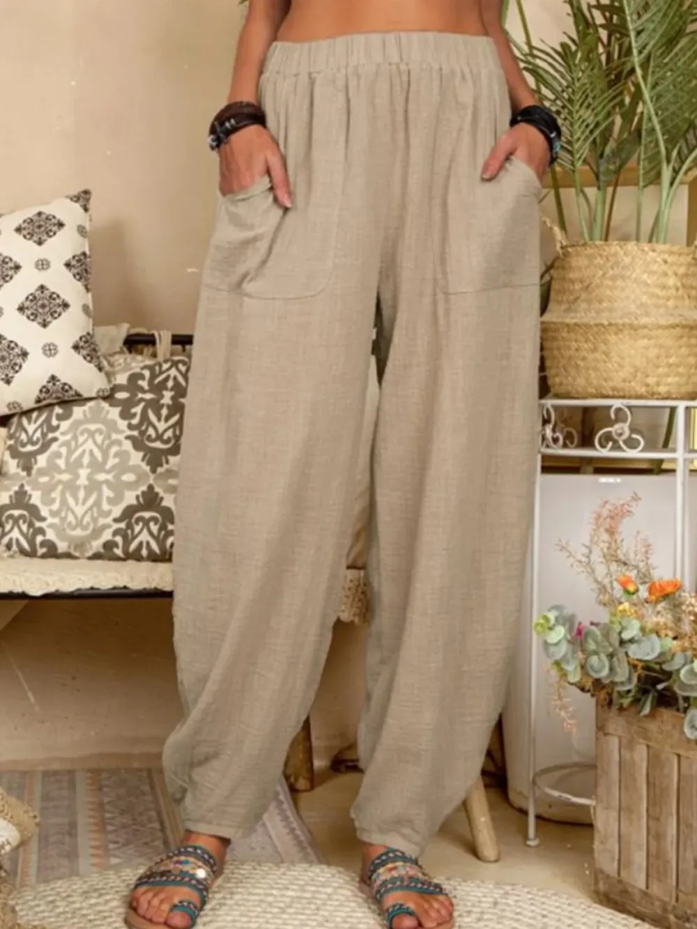 Women's Pure Color Casual Cotton Pants