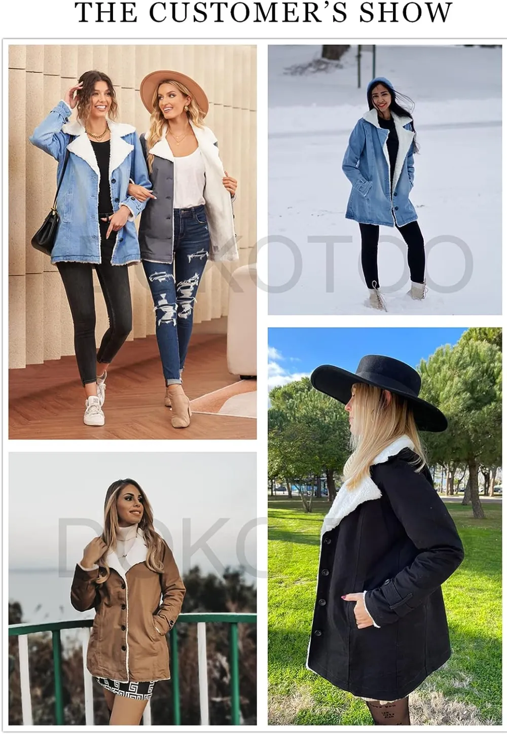 Womens Winter Warm Jean Jacket Stand Collar Wool Liner Sherpa Denim Coats Thicker Outerwear with Pockets
